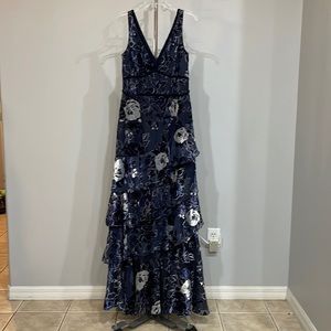Marchesa Notte Navy Velvet Burnout Dress Size 10